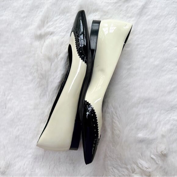 Saint Laurent Pointed Toe Patent Leather Ballet Flats Black Cream White 36 - Picture 9 of 13